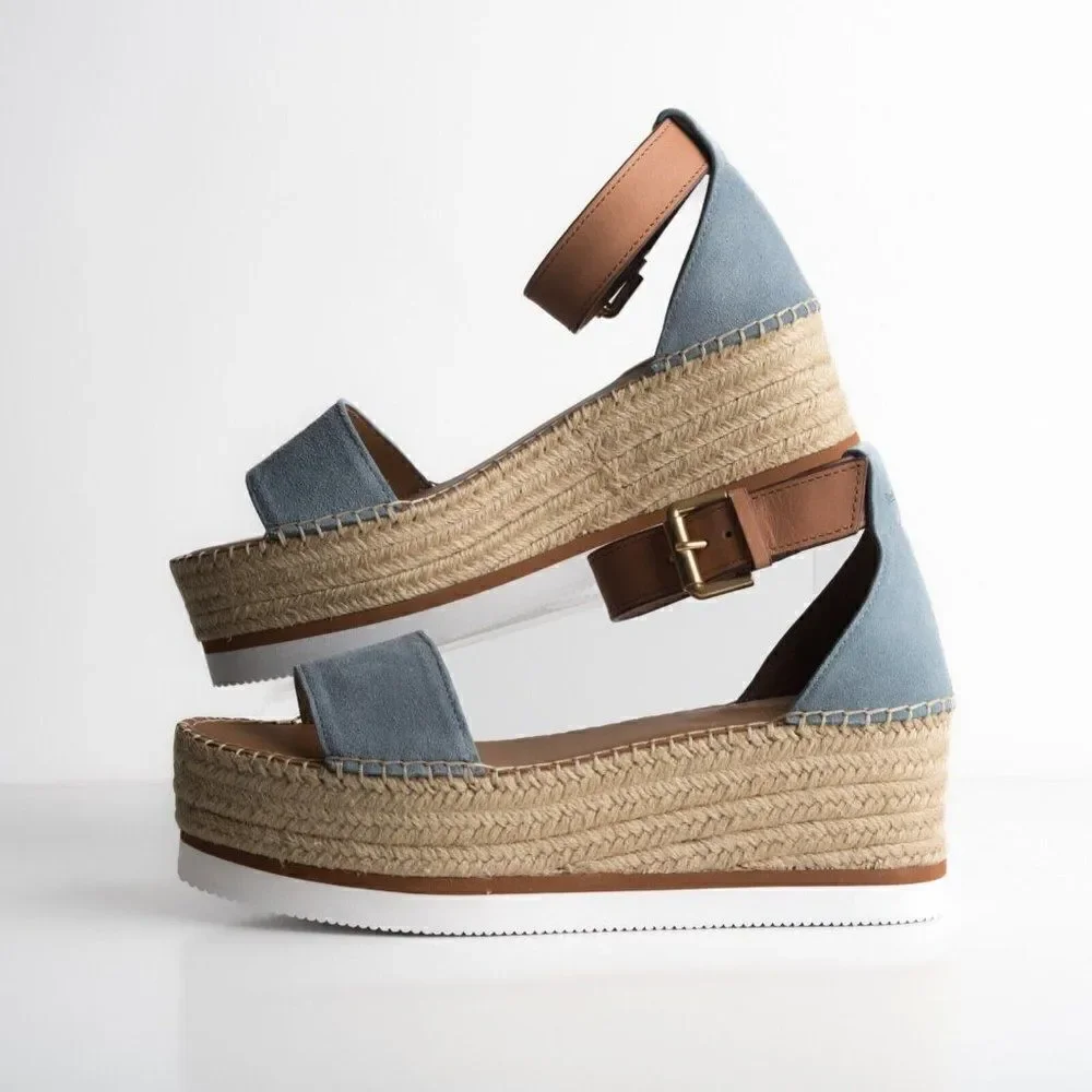 See By Chloe Womens Glyn Blue Suede Platform Espadrille Sandals US 10 EU 40 New